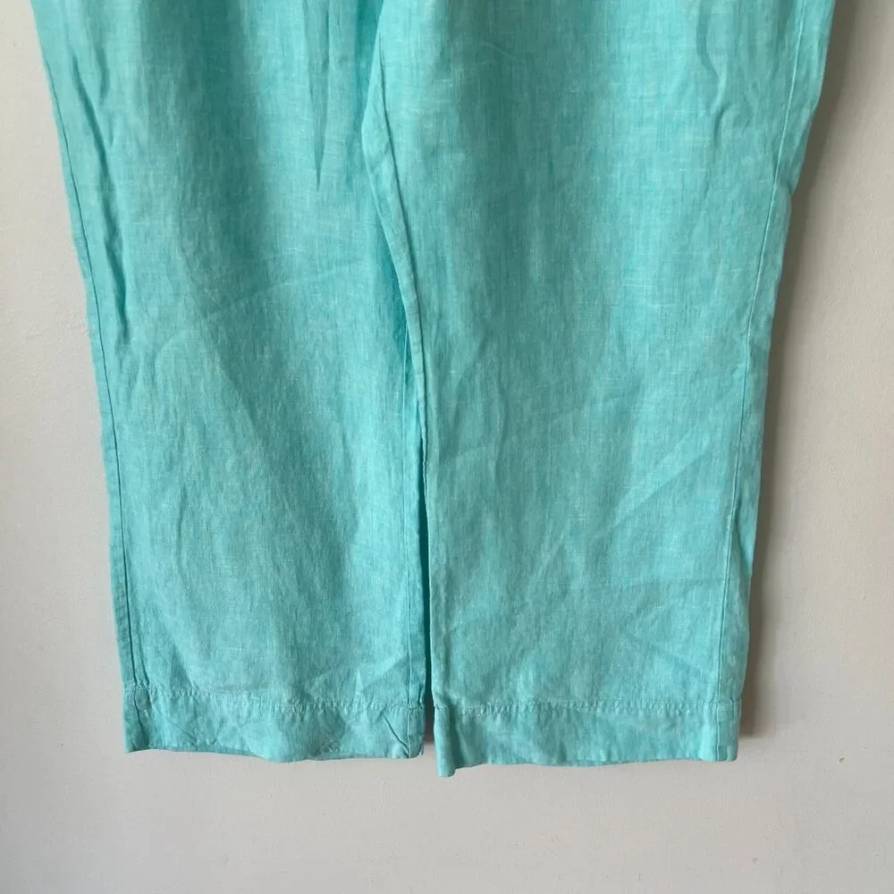 Foxcroft Aqua Blue Linen Wide Leg Pants Women's Size Large